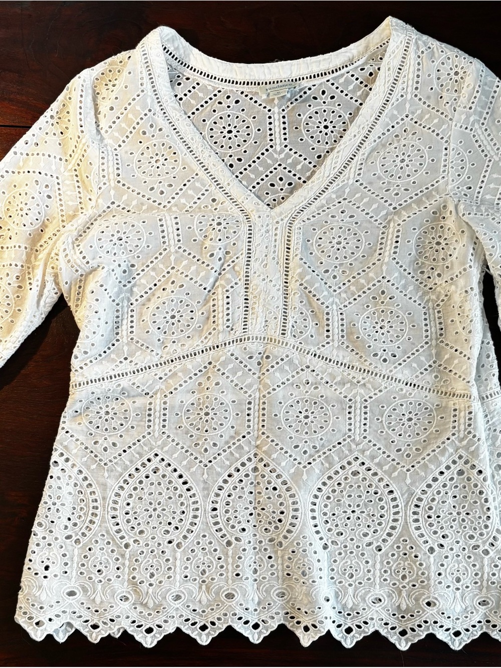 Sundance White Eyelet V-Neck Lace Top